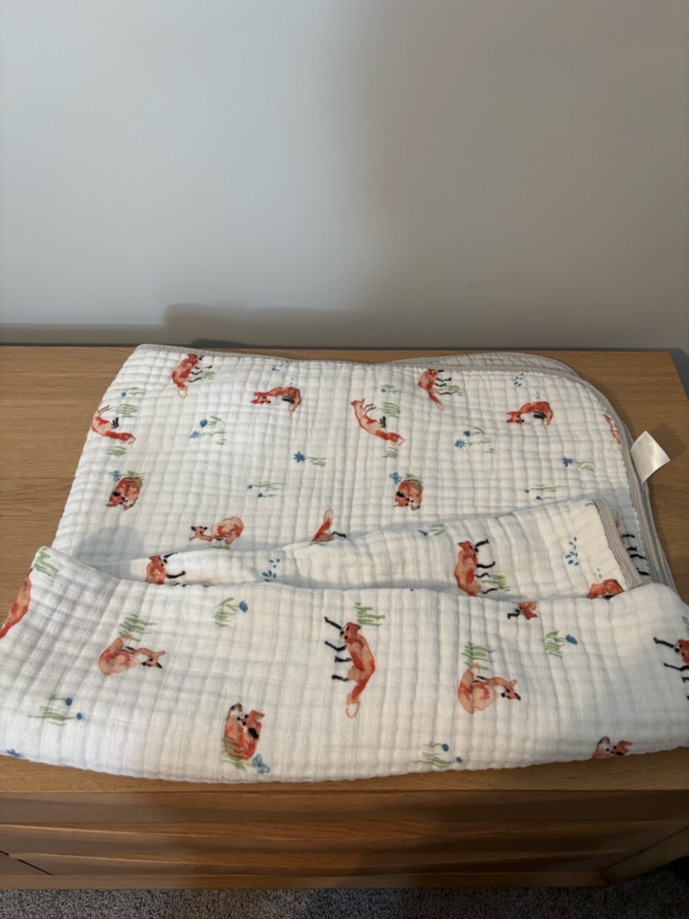 Copper Pearl Fox Print Muslin Baby Blanket